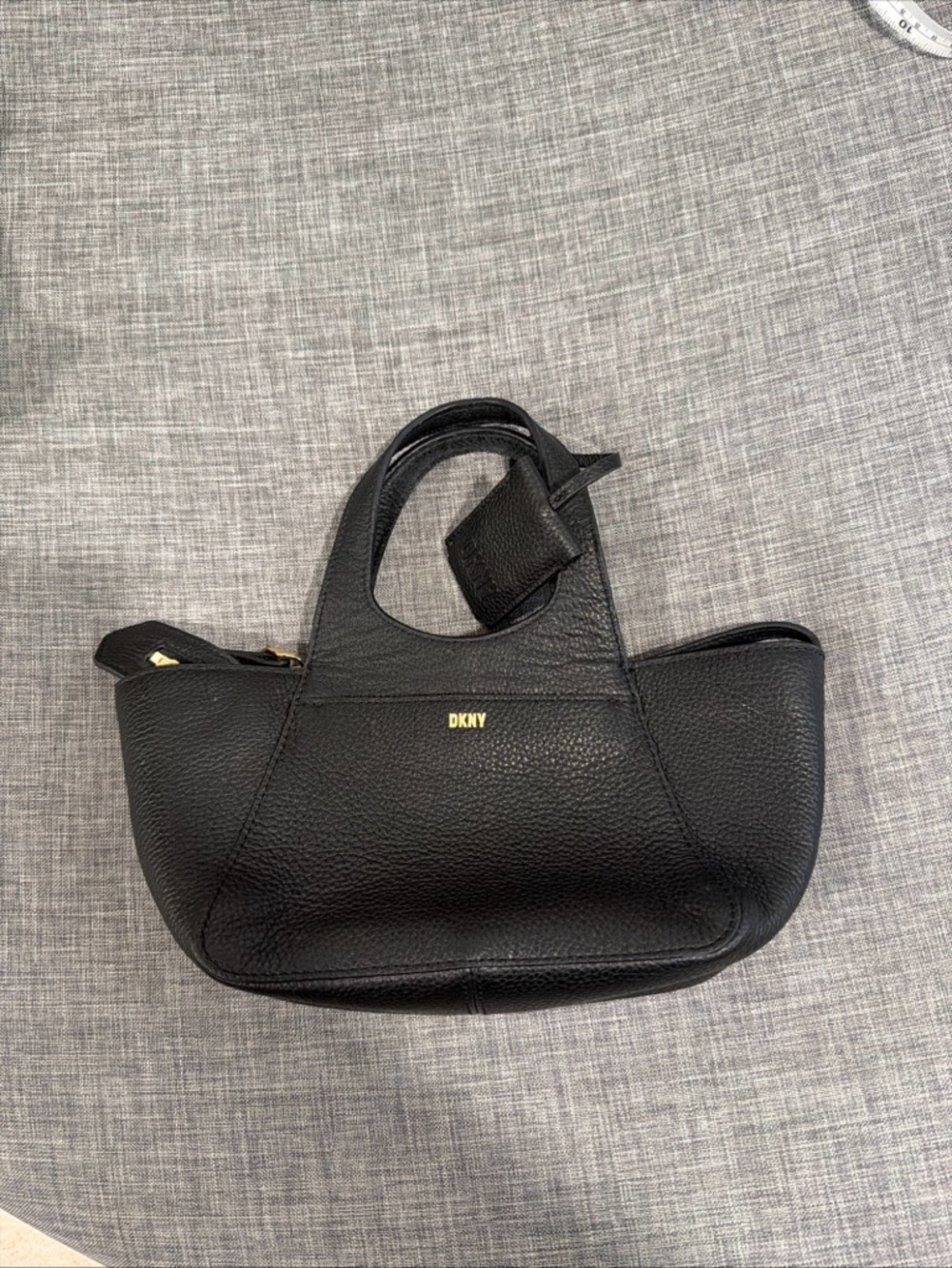 DKNY Black Pebbled Leather Mini Handbag with Gold Logo